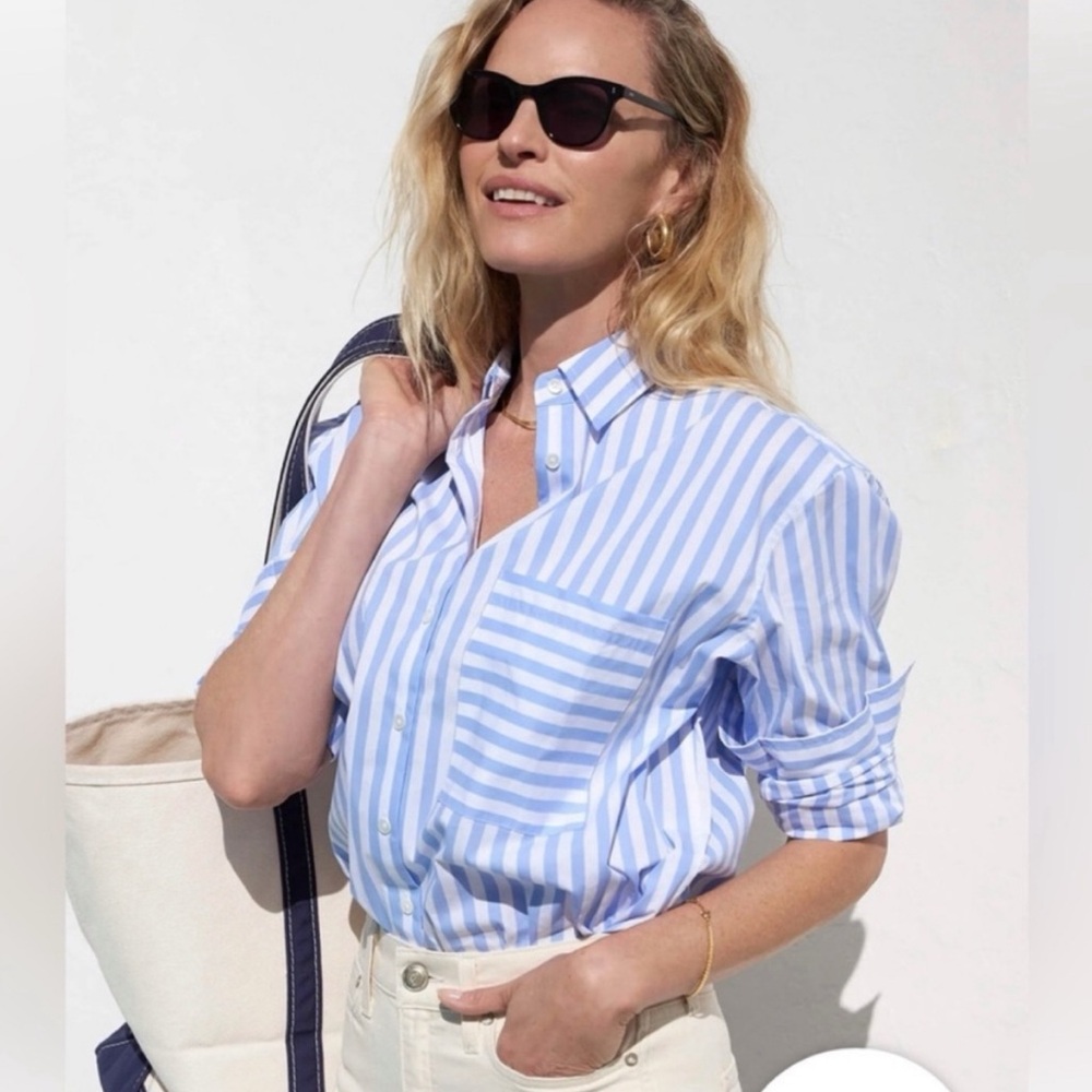 NWOT AYR The Deep End Button Down Shirt Large Blue/White Stripes - Picture 16 of 16